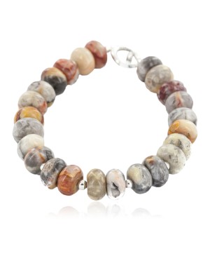 Certified Authentic Nickel Navajo Natural Agate Native American Bracelet 13066-5