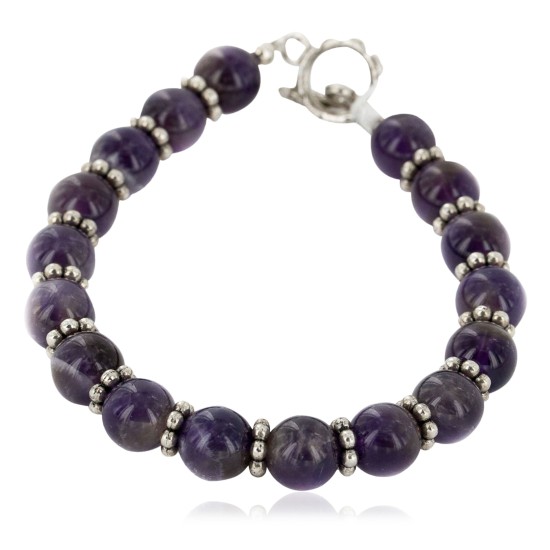 Certified Authentic Navajo Nickel Natural Amethyst Native American Bracelet 12921-5