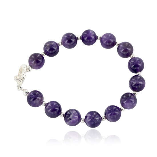 Certified Authentic Navajo Nickel Natural Amethyst Native American Bracelet  13025-2