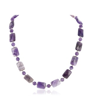Certified Authentic Navajo Nickel Natural Amethyst Native American Necklace 17015