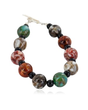 Certified Authentic Navajo Nickel Natural Black Onyx Multicolor Stones Native American Bracelet 13035-7