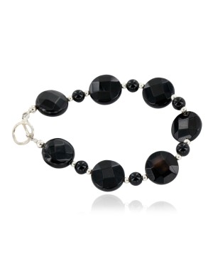 Certified Authentic Navajo Nickel Natural Black Onyx Native American Bracelet  13025-4