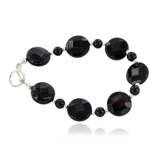 Certified Authentic Navajo Nickel Natural Black Onyx Native American Bracelet  13025-4