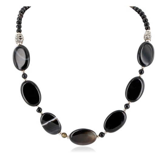 Certified Authentic Navajo Nickel Natural Black Onyx Native American Necklace 25321-2
