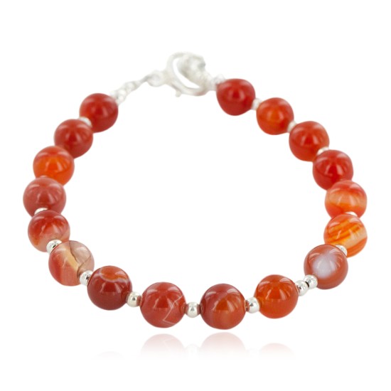 Certified Authentic Navajo Nickel Natural Carnelian Native American Bracelet 13039-6