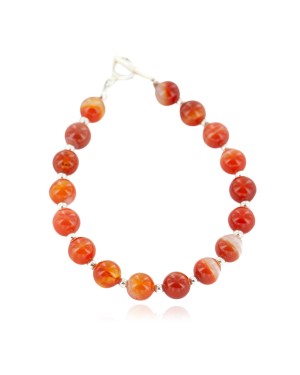 Certified Authentic Navajo Nickel Natural Carnelian Native American Bracelet 13047-3