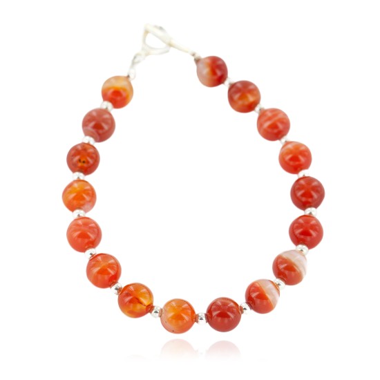 Certified Authentic Navajo Nickel Natural Carnelian Native American Bracelet 13047-3