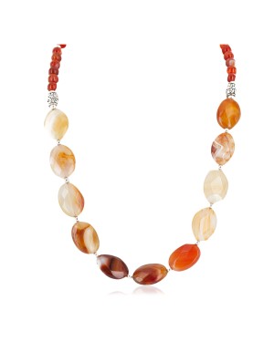 Certified Authentic Navajo Nickel Natural Carnelian Native American Necklace 25289-11
