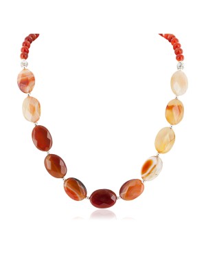 Certified Authentic Navajo Nickel Natural Carnelian Native American Necklace 25289-2