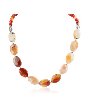Certified Authentic Navajo Nickel Natural Carnelian Native American Necklace 25303-1