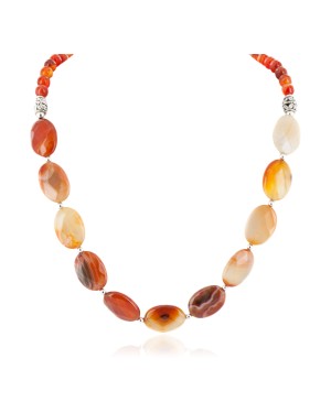 Certified Authentic Navajo Nickel Natural Carnelian Native American Necklace  25303