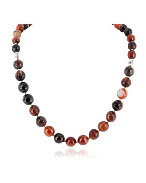 Certified Authentic Navajo Nickel Natural Carnelian Native American Necklace 25304