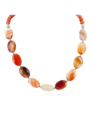 Certified Authentic Navajo Nickel Natural Carnelian Native American Necklace 25321-4