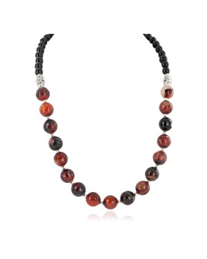 Certified Authentic Navajo Nickel Natural Carnelian Native American Necklace 25329