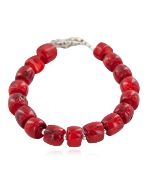 Certified Authentic Navajo Nickel Natural Coral Native American Bracelet 13043-3