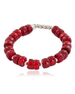 Certified Authentic Navajo Nickel Natural Coral Native American Bracelet 13043-4