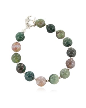 Certified Authentic Navajo Nickel Natural Green Jasper Native American Bracelet 13048-9