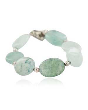 Certified Authentic Navajo Nickel Natural Green Quartz Native American Bracelet 13039-4