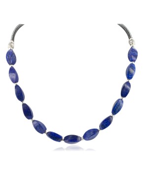 Certified Authentic Navajo Nickel Natural Lapis Lazuli Hematite Native American Necklace 25320-2