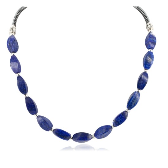 Certified Authentic Navajo Nickel Natural Lapis Lazuli Hematite Native American Necklace 25320-2