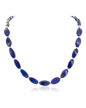 Certified Authentic Navajo Nickel Natural Lapis Lazuli Native American Necklace 17014