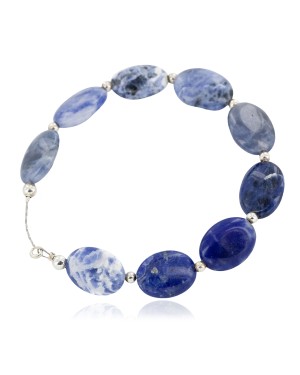 Certified Authentic Navajo Nickel Natural Lapis Native American Bracelet  13025-3