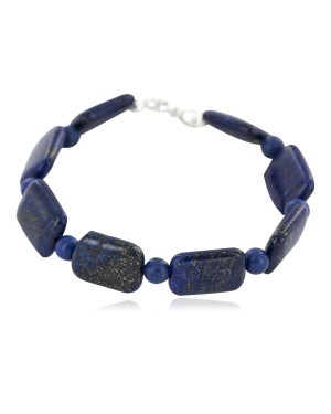 Certified Authentic Navajo Nickel Natural Lapis Native American Bracelet 13065-3