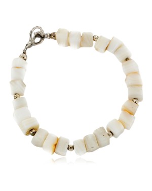 Certified Authentic Navajo Nickel Natural Mother of Pearl Native American Bracelet 13048-7