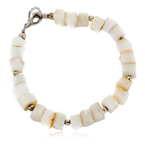 Certified Authentic Navajo Nickel Natural Mother of Pearl Native American Bracelet 13048-7 Certified Authentic Navajo Nickel Natural Mother of Pearl Native American Bracelet 13048-7