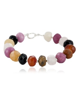 Certified Authentic Navajo Nickel Natural Multicolor Quartz Native American Bracelet 12937