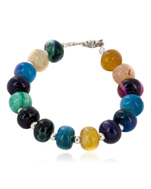 Certified Authentic Navajo Nickel Natural Multicolor Stones Native American Bracelet 12921-3