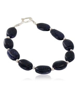 Certified Authentic Navajo Nickel Natural Purple Goldstone Native American Bracelet 12920-6