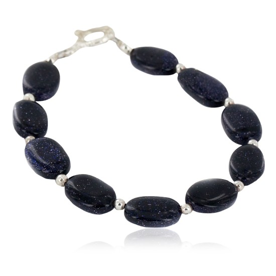 Certified Authentic Navajo Nickel Natural Purple Goldstone Native American Bracelet 12920-6 Certified Authentic Navajo Nickel Natural Purple Goldstone Native American Bracelet 12920-6