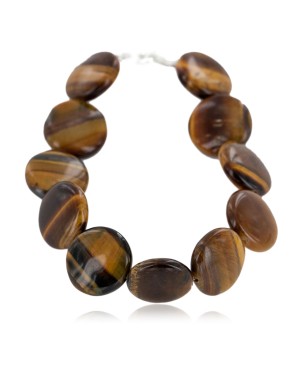 Certified Authentic Navajo Nickel Natural Tigers Eye Native American Bracelet 12935-2