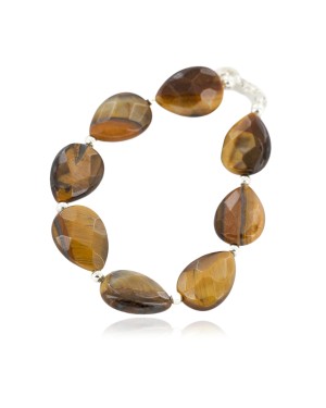 Certified Authentic Navajo Nickel Natural Tigers Eye Native American Bracelet 13038-6