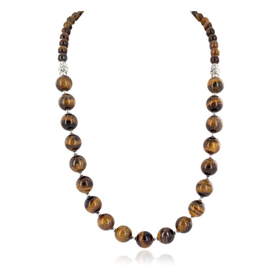 Certified Authentic Navajo Nickel Natural Tigers Eye Native American Necklace 25332