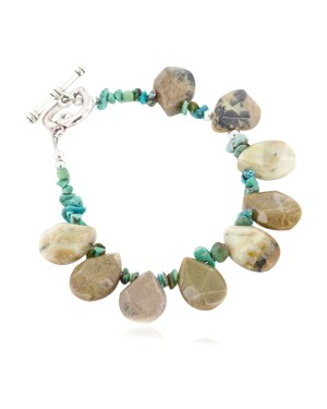 Certified Authentic Navajo Nickel Natural Turquoise Green Jasper Native American Bracelet 12976-1