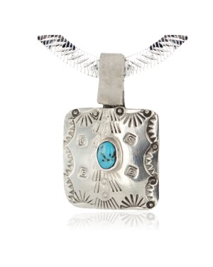 Certified Authentic Navajo Nickel Natural Turquoise Native American Necklace 12911-2