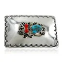 Navajo Nickel Turquoise Native American Buckle 1192-3