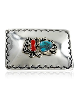 Certified Authentic Navajo Nickel Turquoise Native American Buckle 1192-3