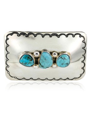 Certified Authentic Navajo Nickel Turquoise Native American Buckle 1193