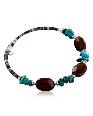 Certified Authentic Navajo Turquoise and Carnelian Native American WRAP Bracelet 12745