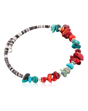 Certified Authentic Navajo Turquoise and Coral Native American WRAP Bracelet 12734-1