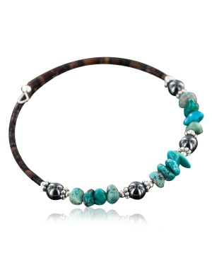 Certified Authentic Navajo Turquoise and HEMATITE Native American WRAP Bracelet 12726