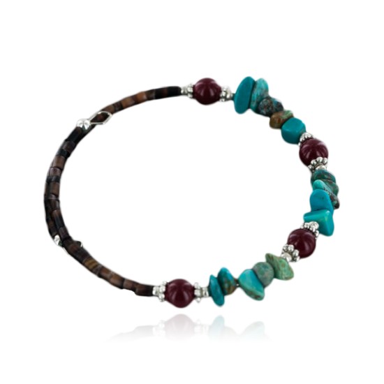 Certified Authentic Navajo Turquoise and Jasper Native American Adjustable Wrap Bracelet 12740-5