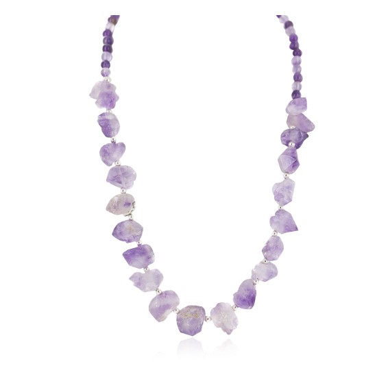 Certified Authentic Nickel Navajo Natural Amethyst Native American Necklace 18264-2