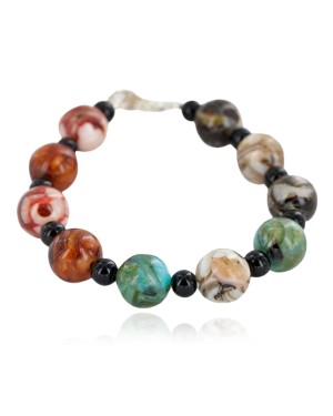 Certified Authentic Nickel Navajo Natural Black Onyx Multicolor Stones Native American Bracelet 13035-6