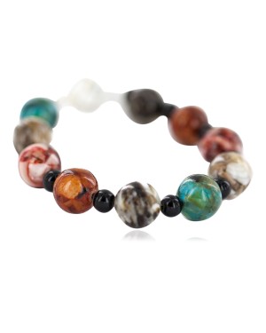 Certified Authentic Nickel Navajo Natural Black Onyx Multicolor Stones Native American Bracelet  92016-1