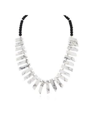 Certified Authentic Nickel Navajo Natural Black Onyx White Howlite Native American Necklace 18264-6