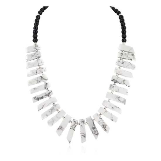 Certified Authentic Nickel Navajo Natural Black Onyx White Howlite Native American Necklace 18264-6